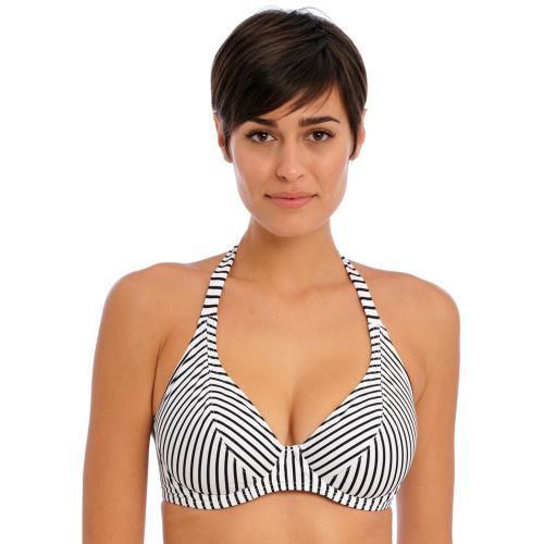 Freya Jewel Cove Underwired Halter Bikini Top - Stripe Black