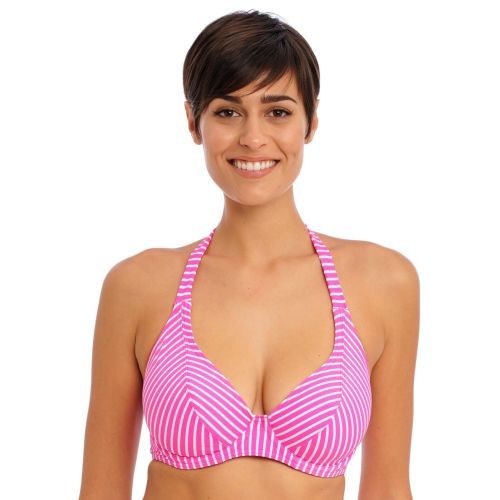 Freya Jewel Cove Underwired Halter Bikini Top - Stripe Raspberry