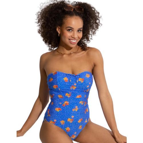 Pour Moi Santa Cruz Strapless Swimsuit - Blue Floral
