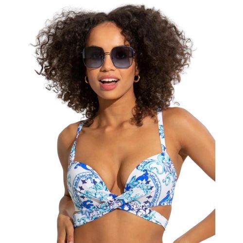Pour Moi Amalfi Wrap Around Bikini Top - White/Blue