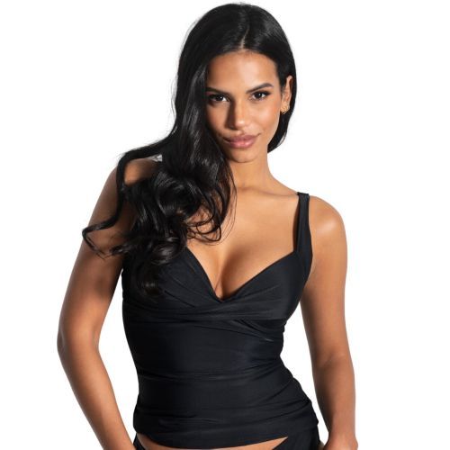 Pour Moi Space Twist Front Plunge Tankini Top - Black
