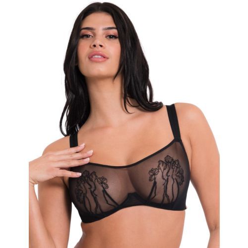 Scantilly by Curvy Kate Sheer Flora Bandeau Bra - Black