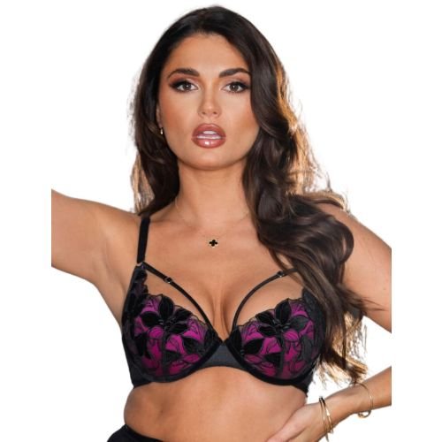 Pour Moi Icon Padded Underwired Plunge Bra - Black/Fuchsia