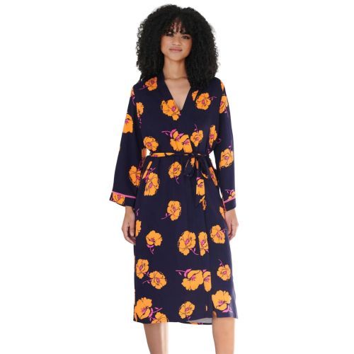 Pour Moi Luxe Woven Twill Longline Gown - Navy/Orange Floral