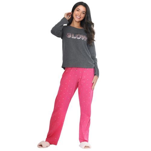 Pour Moi Get Up and Glow Pyjama Set - Charcoal/Raspberry