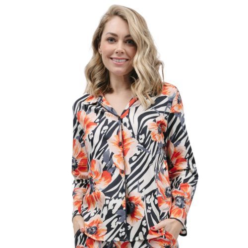 Cyberjammies Nicole Pyjama Top - Charcoal Animal Floral Print