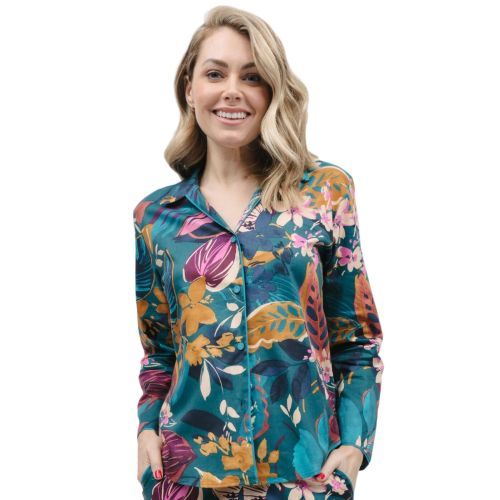 Cyberjammies Maple Pyjama Top - Teal Leaf Print