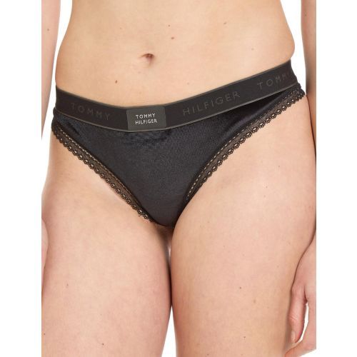 Tommy Hilfiger TH Lace Trim Velour Thong - Black