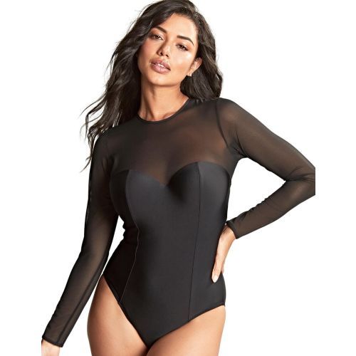 Panache Jet Mesh Audrey Long Sleeve Swimsuit - Black