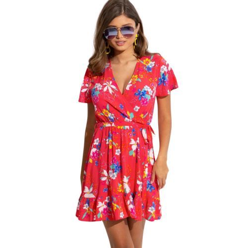 Pour Moi Tiered Wrap Dress - Tropical