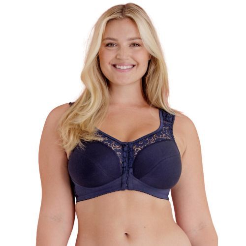 Miss Mary Of Sweden Cotton Lace Front Closure Bra - Dark Blue
