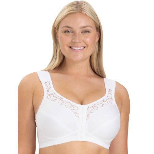 Miss Mary Of Sweden Cotton Lace Front Closure Bra - White