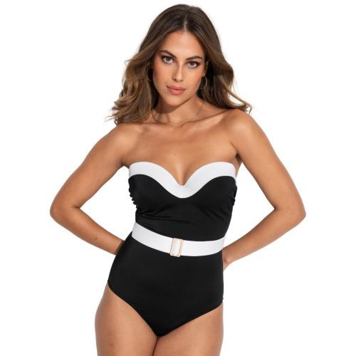 Pour Moi Fifth Avenue Strapless Swimsuit - Black/White