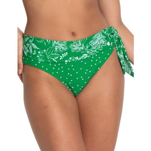 Pour Moi Getaway Fold Over Tie Bikini Brief - Green/White