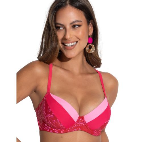 Pour Moi Palm Springs Padded Convertible Bikini Top - Red/Pink