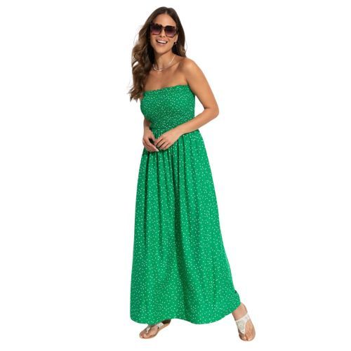 Pour Moi Strapless Beach Dress - Green Spot