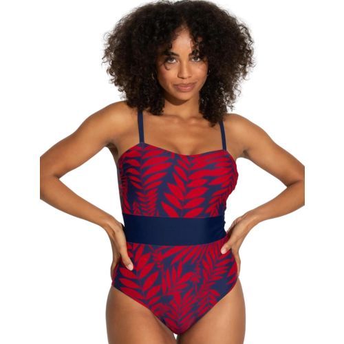 Pour Moi Palermo Panelled Tummy Control Swimsuit - Navy/Red