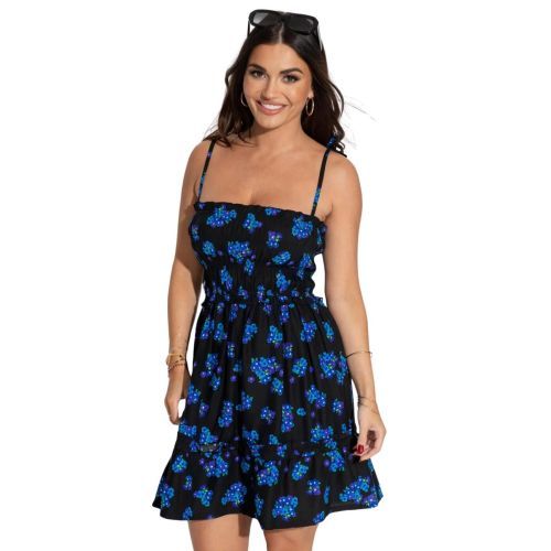 Pour Moi Frill Beach Dress - Black Ditsy