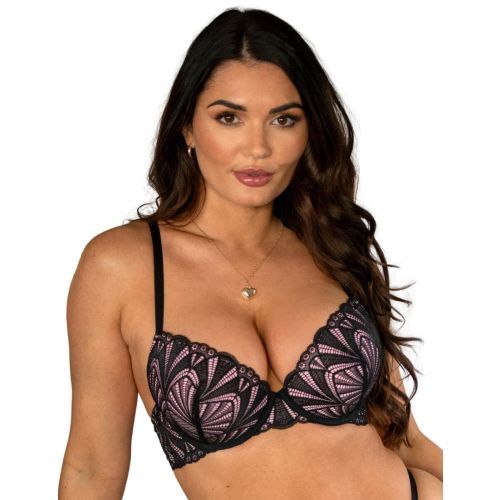 Pour Moi New Romance Padded Push Up Plunge Bra - Black/Rose