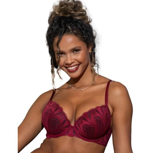 Pour Moi New Romance Padded Push Up Plunge Bra - Cherry Red/Black
