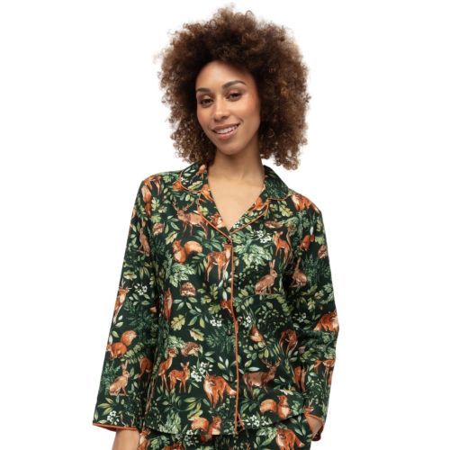 Cyberjammies Forrest Woodland Print Pyjama Top - Dark Green Mix