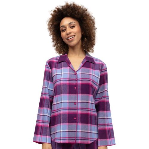 Cyberjammies Hazel Brushed Check Pyjama Top - Dark Purple Mix