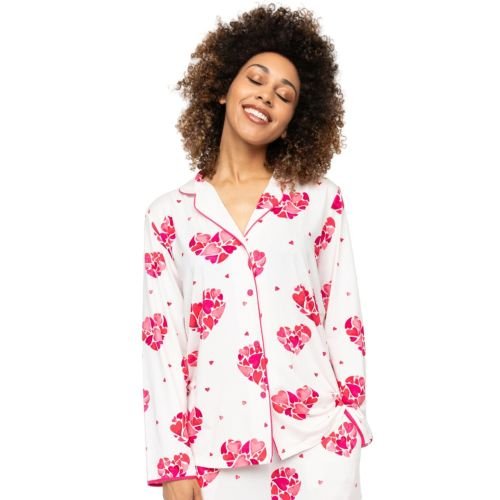 Cyberjammies Aria Heart Print Jersey Long Sleeve Pyjama Top - White Mix