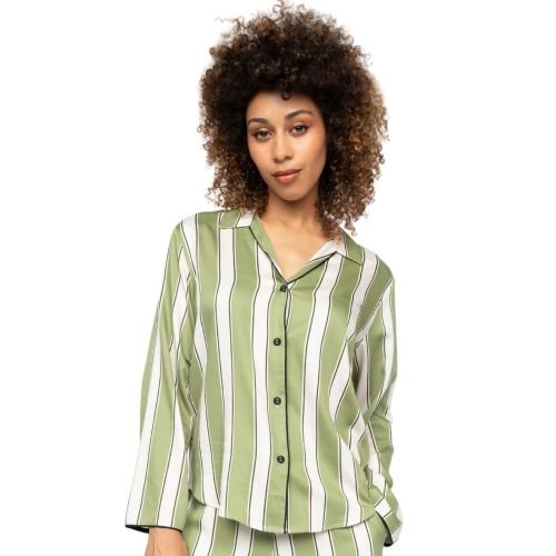 Cyberjammies Nancy Printed Stripe Pyjama Top - Sage Green Mix