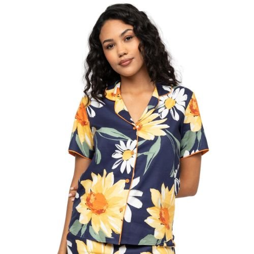 Cyberjammies Georgina Floral Print Pyjama Top - Navy Mix