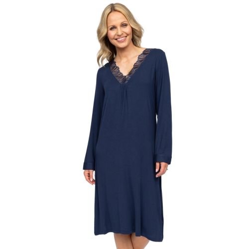 Cyberjammies Nora Rose Louisa Long Sleeve Short Nightdress - Navy