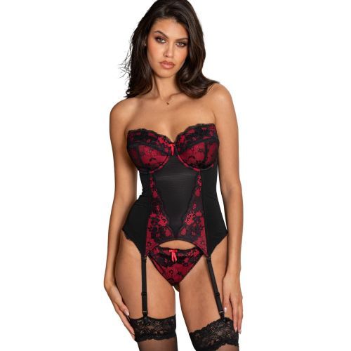 Pour Moi Amour Padded Strapless Basque - Black/Scarlet