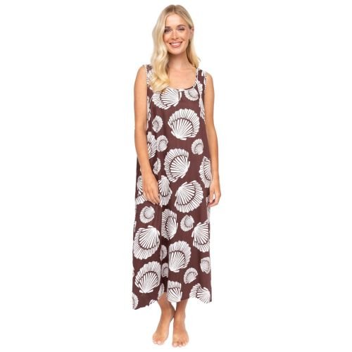 Cyberjammies Fable & Eve Battersea Shell Print Long Nightdress - Chocolate Brown Mix