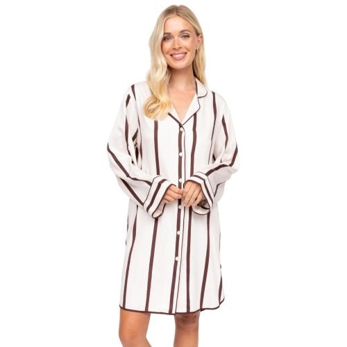 Cyberjammies Fable & Eve Battersea Stripe Long Sleeve Nightshirt - Ivory Mix