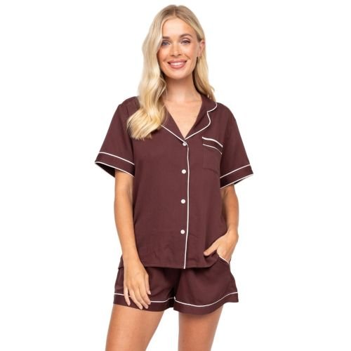 Cyberjammies Fable & Eve Battersea Short Sleeve Shorty Brief Set - Chocolate Brown