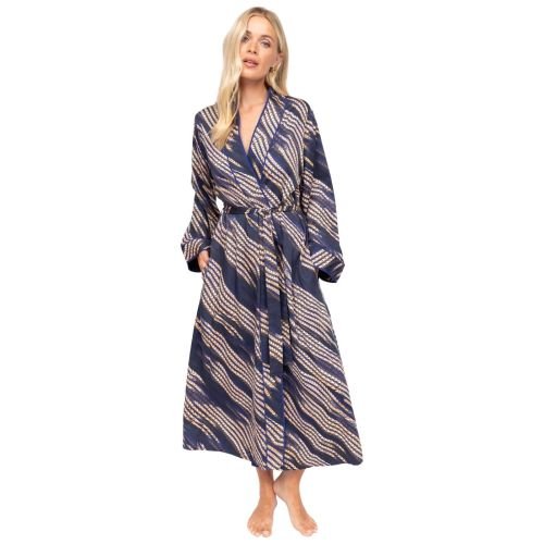 Cyberjammies Fable & Eve Southwark Rope Print Long Dressing Gown - Navy Mix