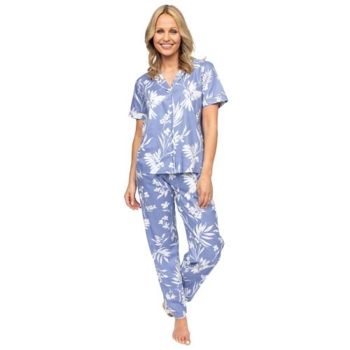 Cyberjammies Nora Rose Brooke Bird Print Short Sleeve Pyjama Set - Cornflower Blue