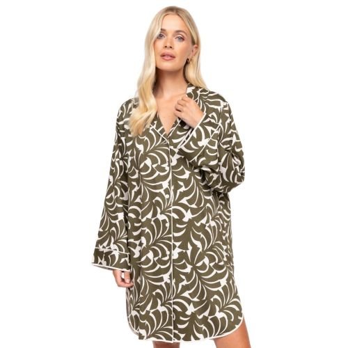 Cyberjammies Fable & Eve London Chiswick Abstract Palm Nightshirt - Olive Green Mix