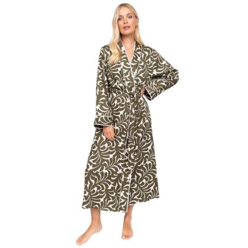 Cyberjammies Fable & Eve London Chiswick Abstract Palm Long Robe - Olive Green Mix