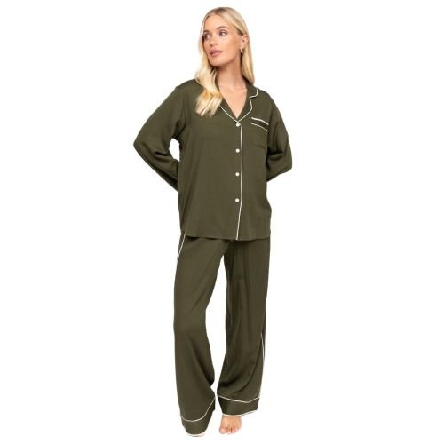 Cyberjammies Fable & Eve London Chiswick Wide Leg Pyjama Set - Olive Green