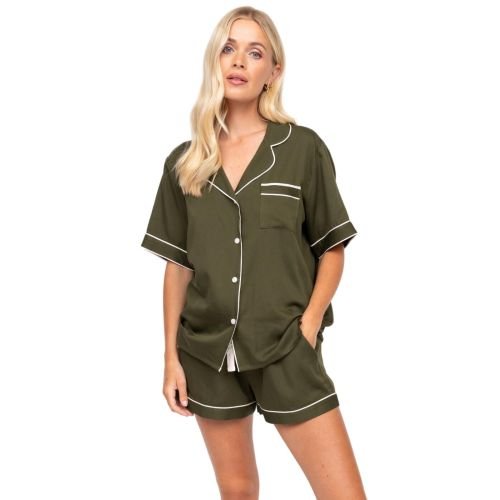Cyberjammies Fable & Eve London Chiswick Short Sleeve Shorts Set - Olive Green