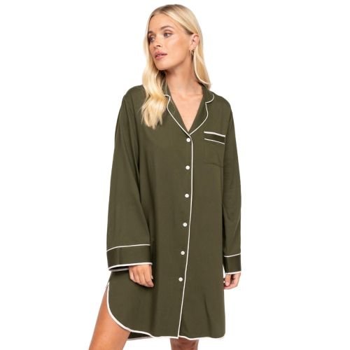 Cyberjammies Fable & Eve London Chiswick Long Sleeve Nightshirt - Olive Green