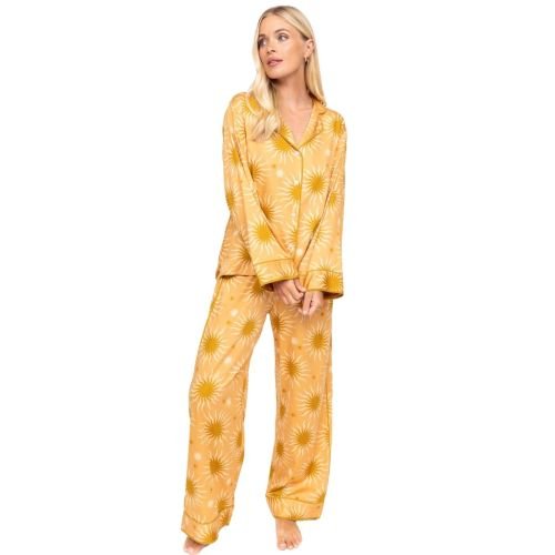 Cyberjammies Fable & Eve London Hoxton Abstract Sun Wide Leg Pyjama Set - Sunshine Peach Mix
