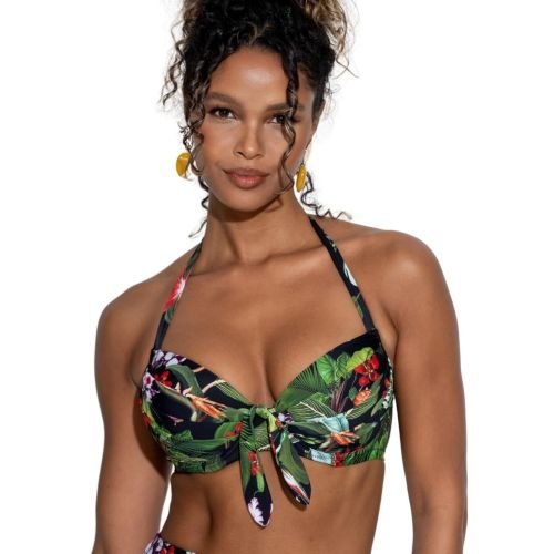Pour Moi Palermo Padded Halter Bikini Top - Black Tropical
