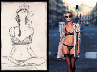 Drawning and image of black lace lingerie